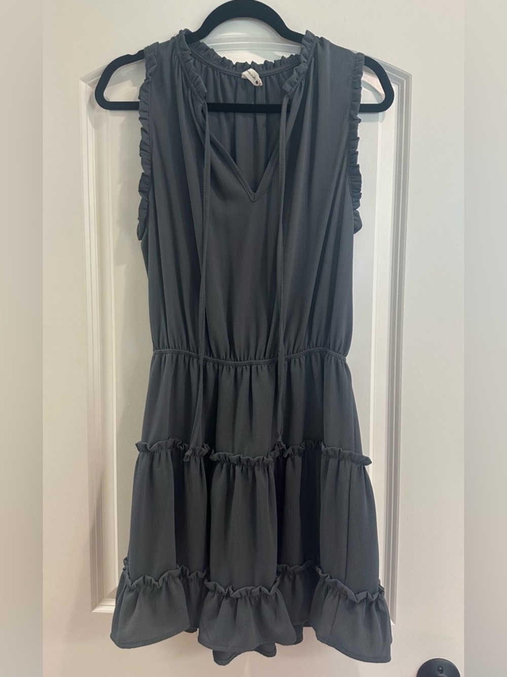 Tyche Sleeveless Tiered Ruffle Dress - Charcoal Gray